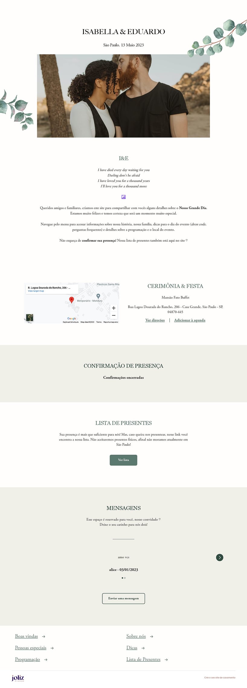 Crie seu site de Casamento - Rústico Folhagem| FestaLab