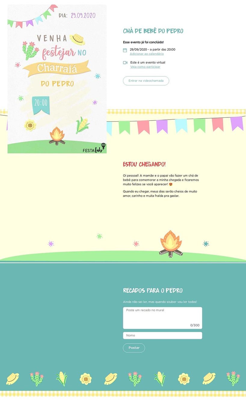 Convite Online Chá de bebê - Chá de Arraiá | FestaLab