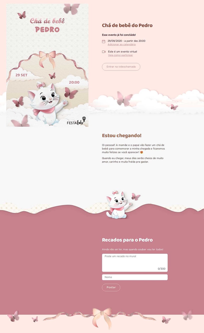 Convite Online Chá de bebê - Gata Marie Baby | FestaLab