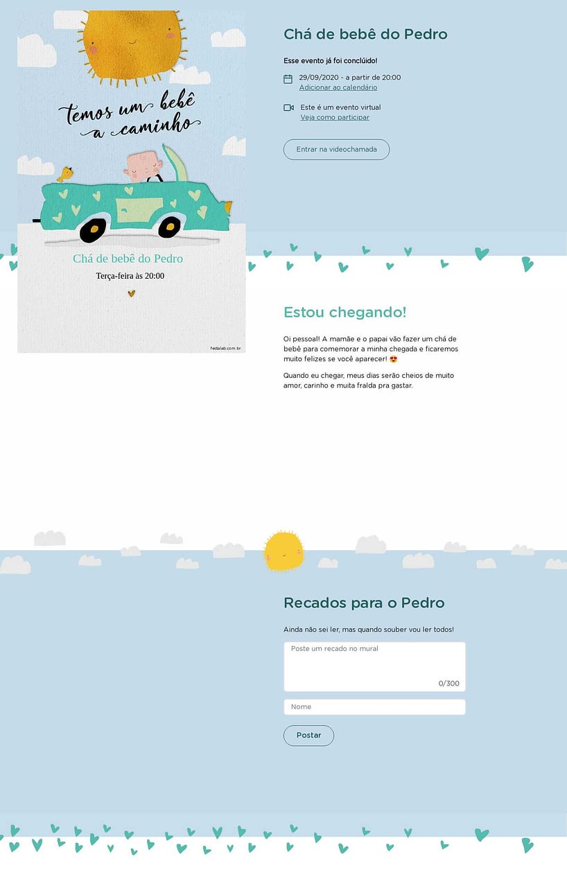 Convite Online Chá de bebê - Solzinho Laranja e Aquarela | FestaLab