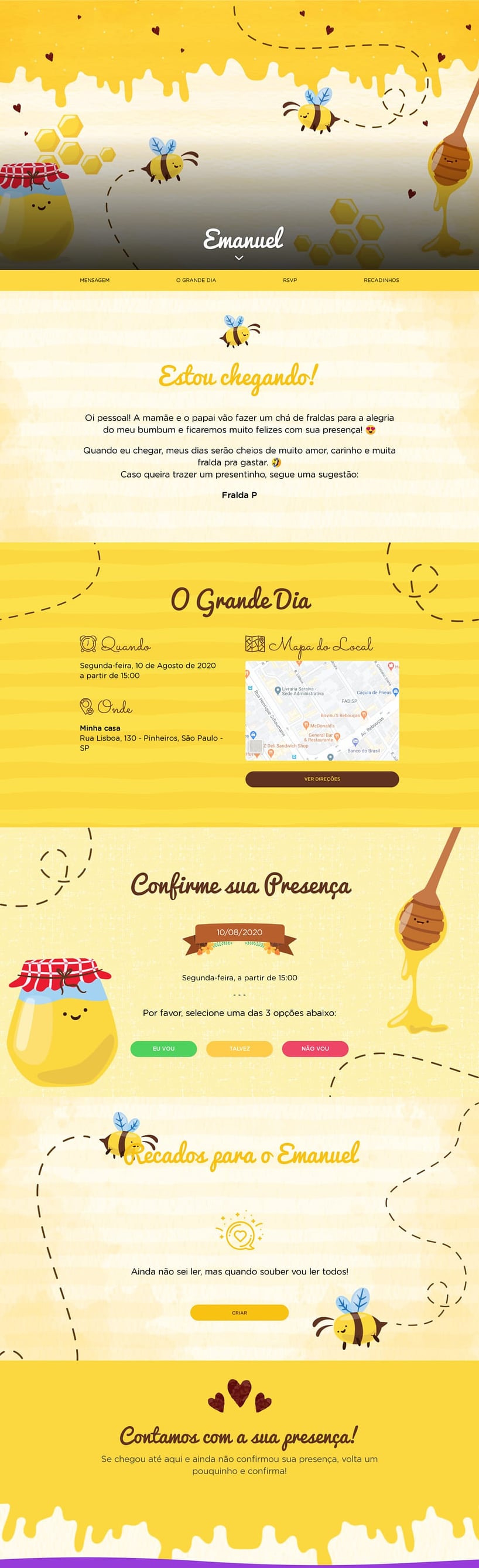 Convite Online Chá de fraldas - Abelhinha | FestaLab