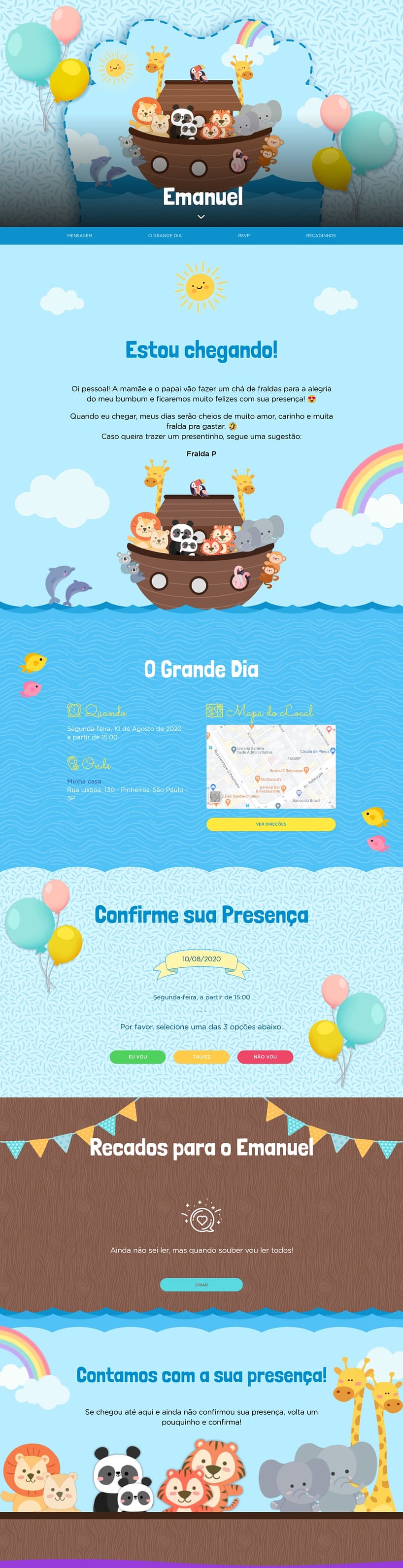 Convite Online Chá de fraldas - Arca de Noé | FestaLab