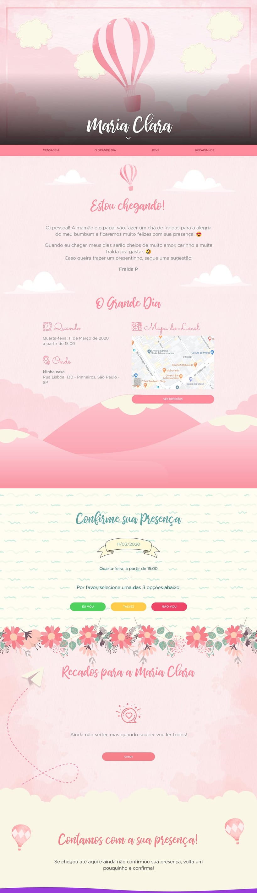 Convite Online Chá de fraldas - Balão Rosa | FestaLab