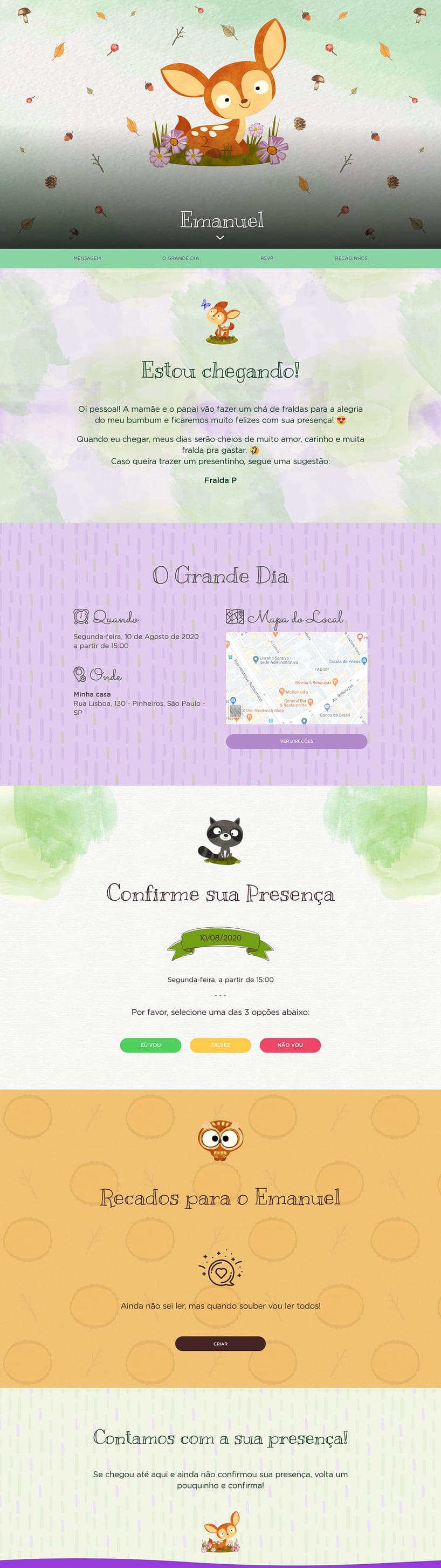 Convite Online Chá de fraldas - Bosque | FestaLab