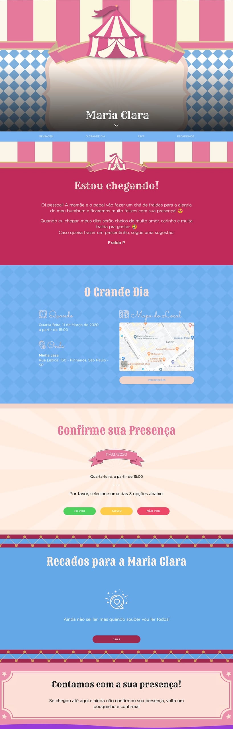 Convite Online Chá de fraldas - Circo | FestaLab