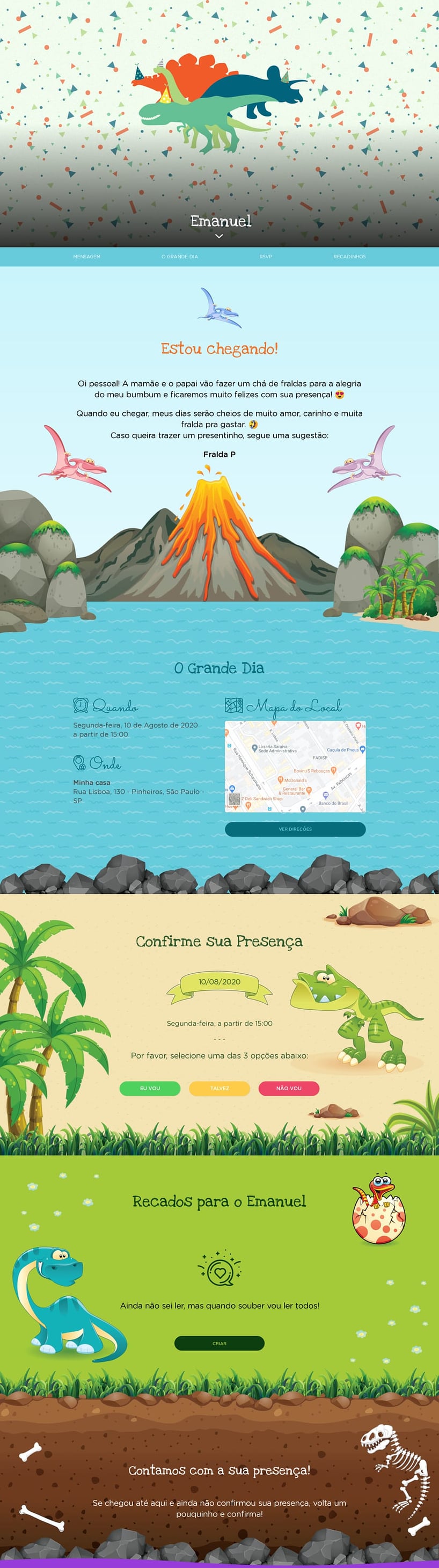 Convite Online Chá de fraldas - Dinossauros | FestaLab