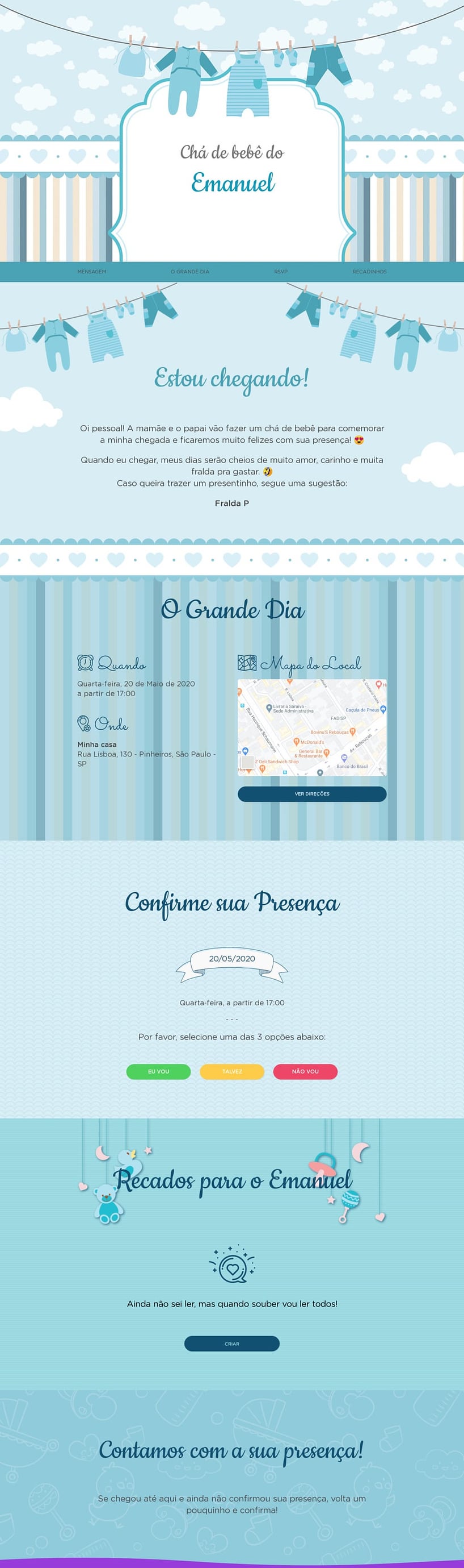 Convite Online Chá de fraldas - Enxoval Menino | FestaLab