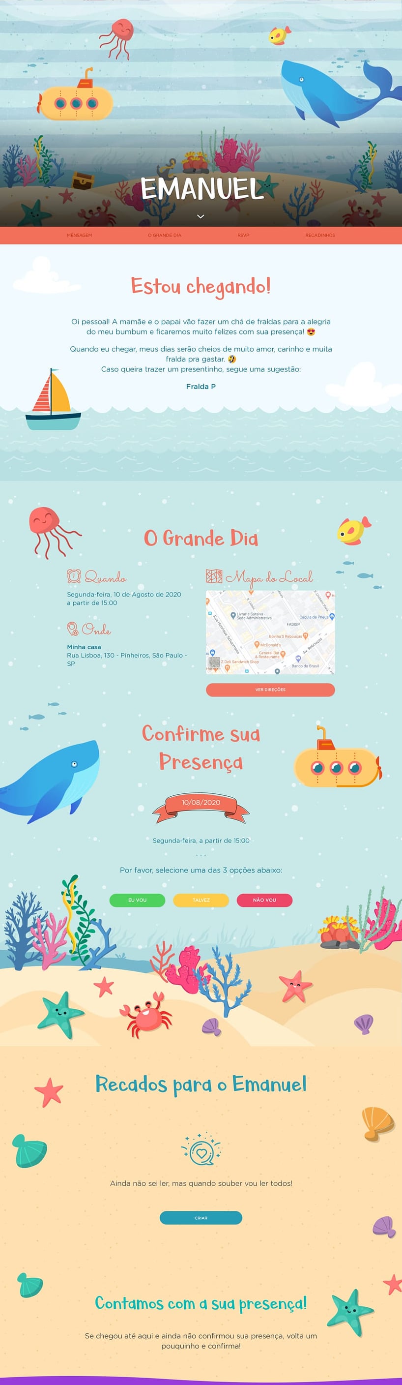 Convite Online Chá de fraldas - Fundo do Mar | FestaLab
