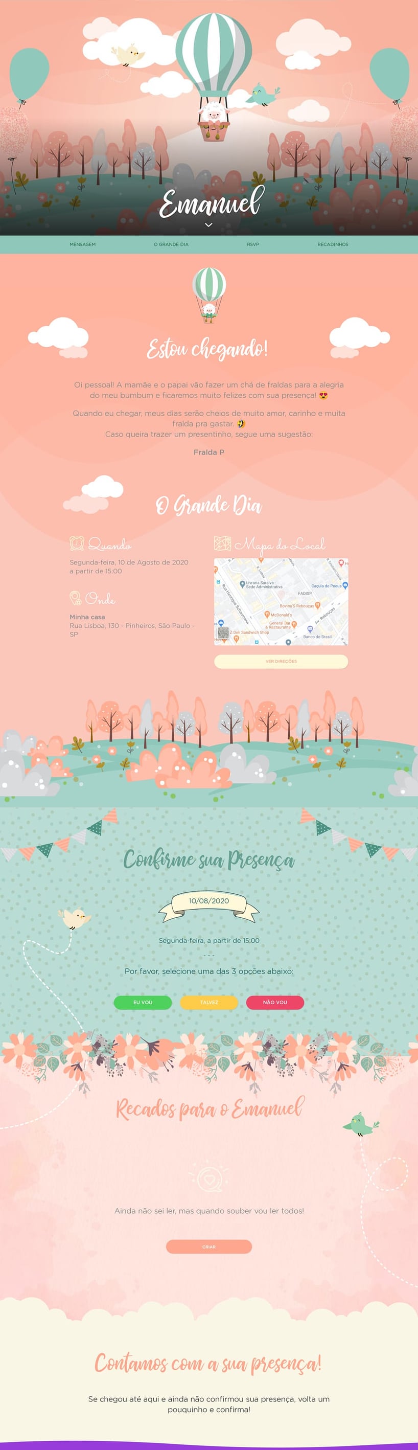 Convite Online Chá de fraldas - Ovelha Baloeira | FestaLab