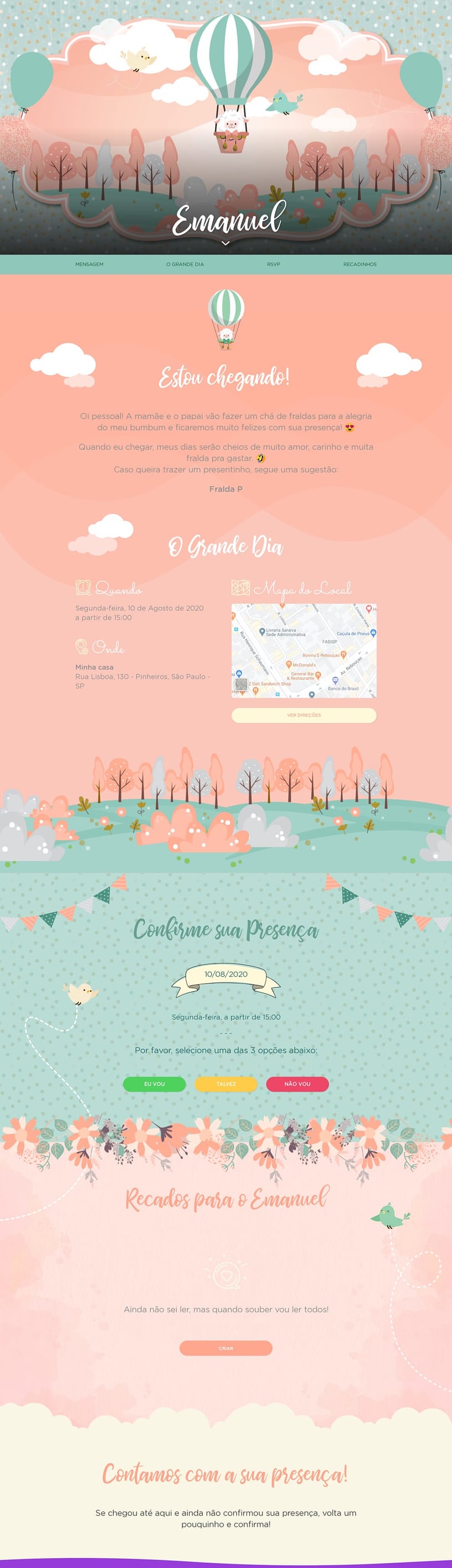 Convite Online Chá de fraldas - Ovelha Baloeira | FestaLab