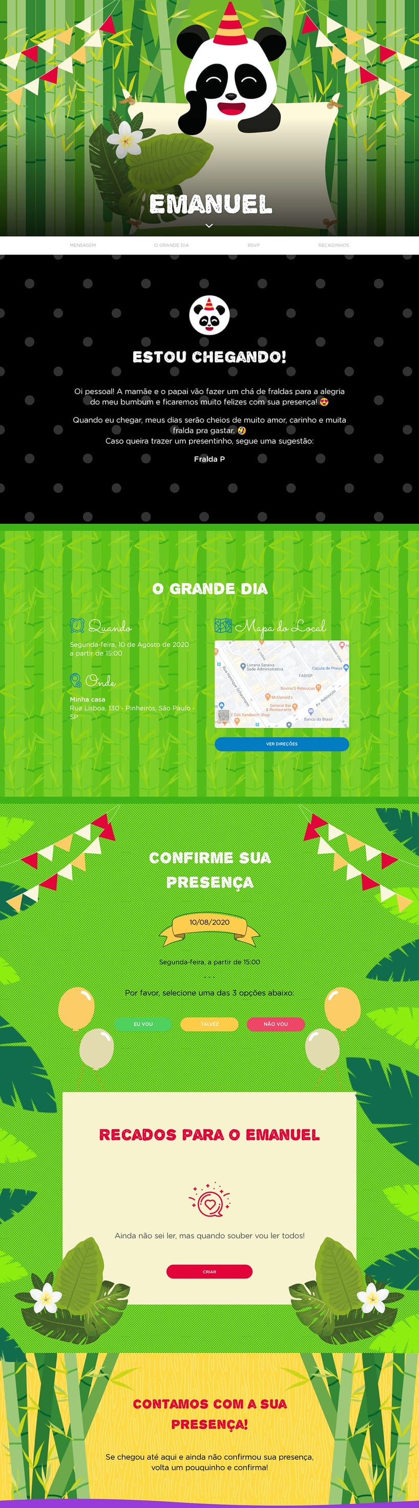 Convite Online Chá de fraldas - Panda | FestaLab