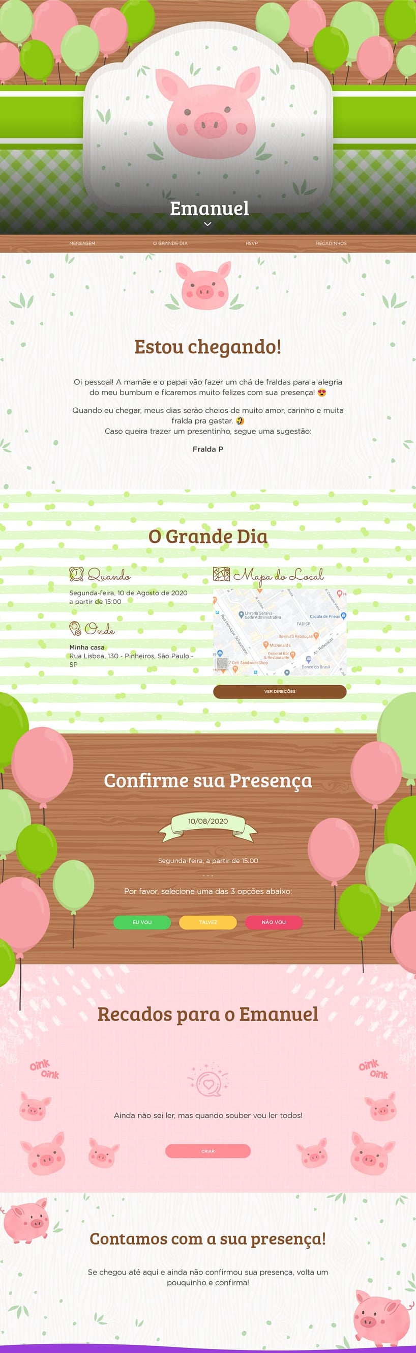 Convite Online Chá de fraldas - Porquinhos | FestaLab