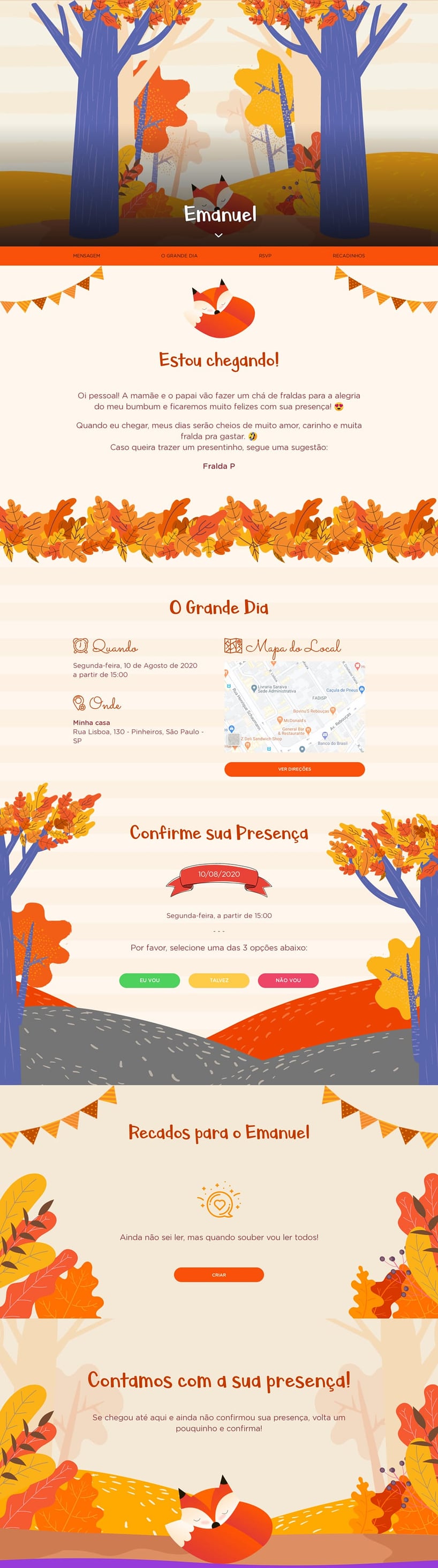 Convite Online Chá de fraldas - Raposinha | FestaLab