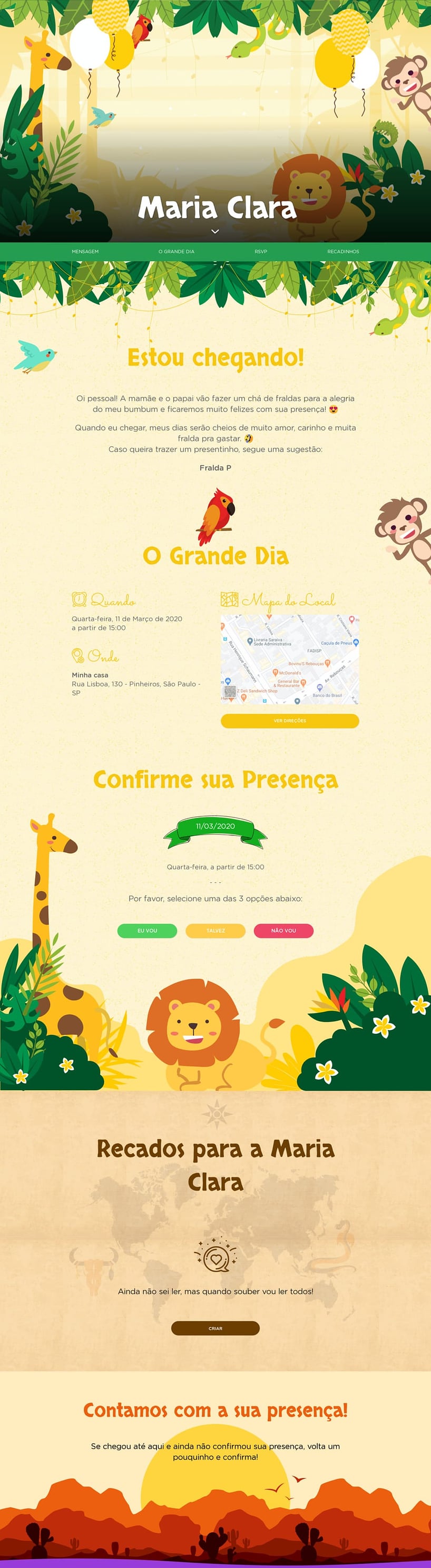 Convite Online Chá de fraldas - Safari | FestaLab