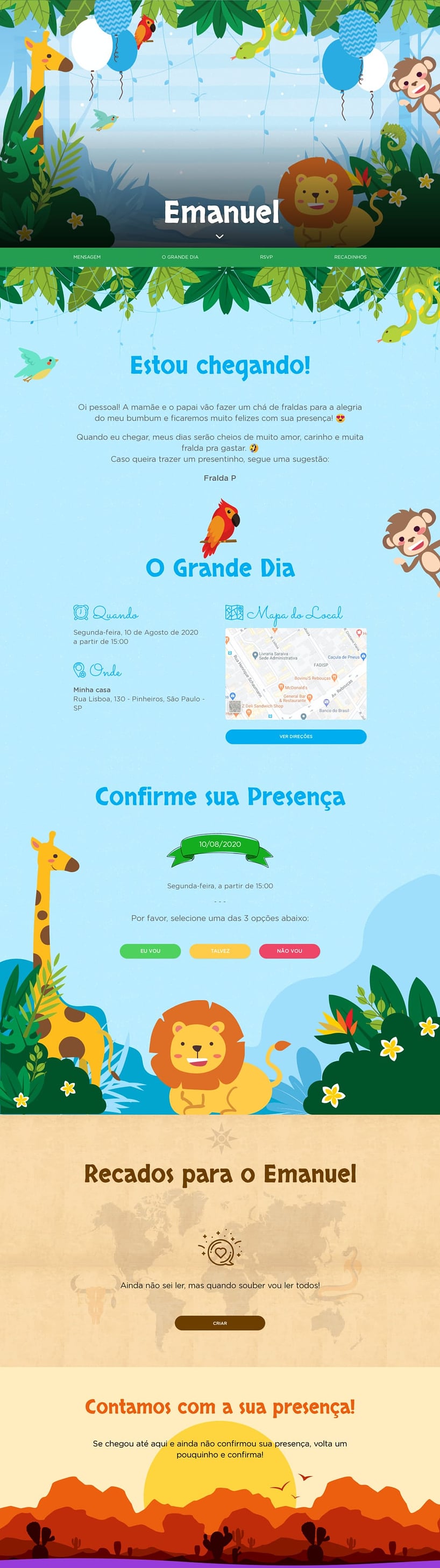 Convite Online Chá de fraldas - Safari | FestaLab