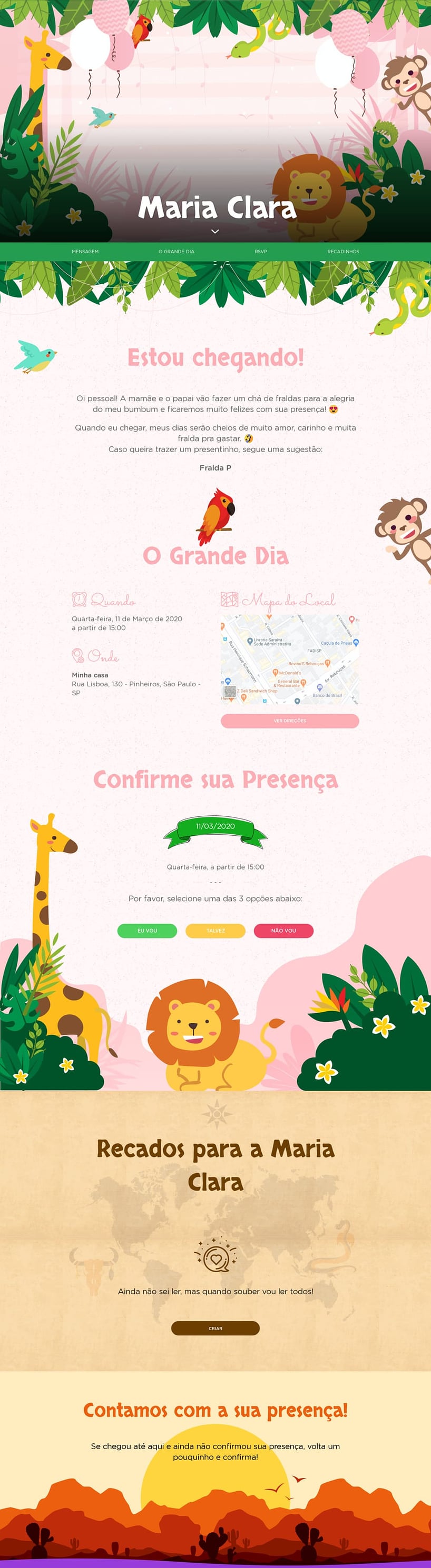 Convite Online Chá de fraldas - Safari | FestaLab