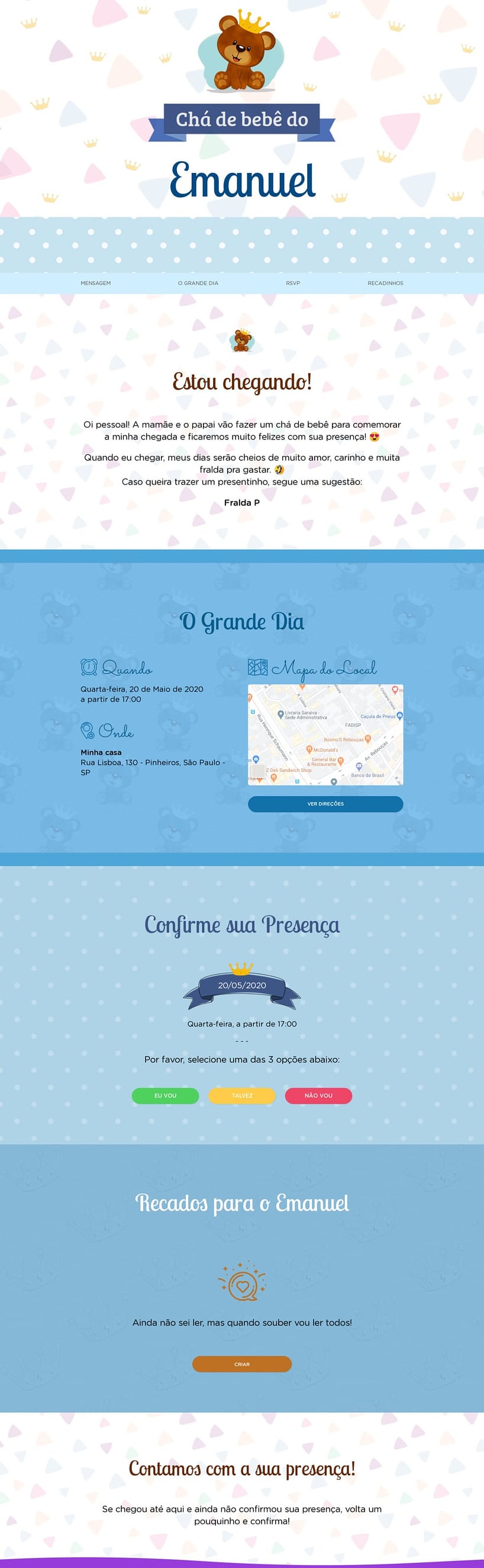 Convite Online Chá de fraldas - Ursinho azul | FestaLab