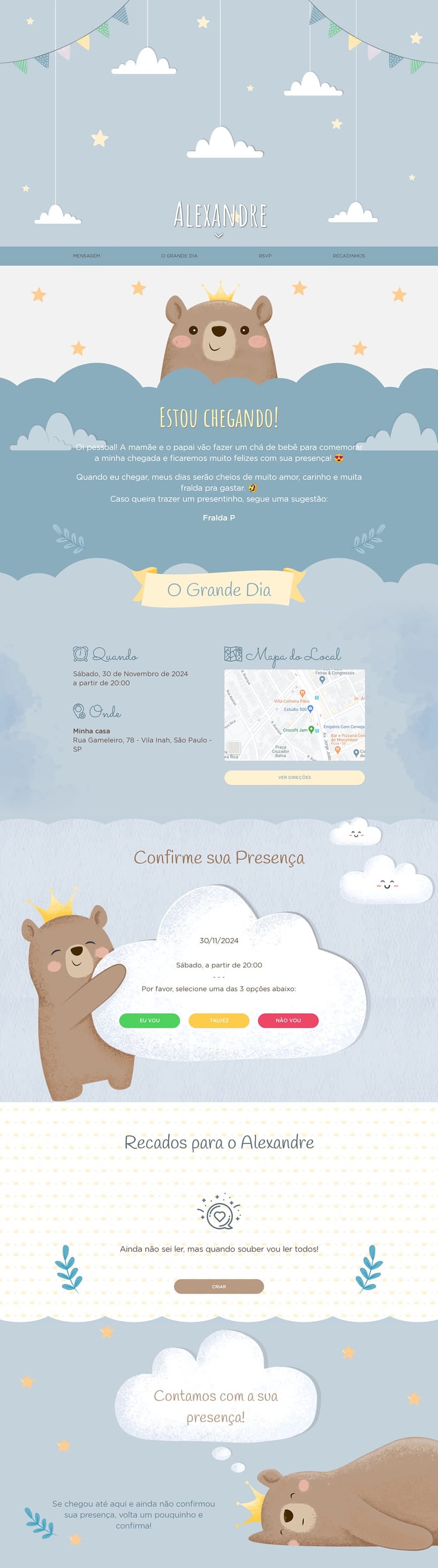 Convite Online Chá de fraldas - Ursinho Príncipe | FestaLab