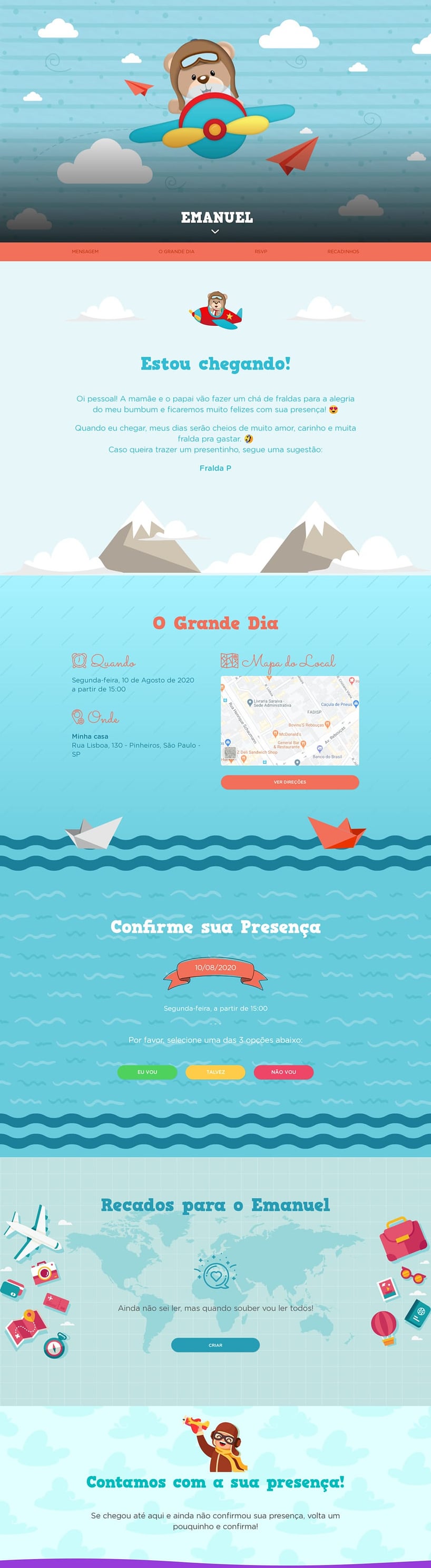 Convite Online Chá de fraldas - Urso Aviador - Chá de bebê | FestaLab