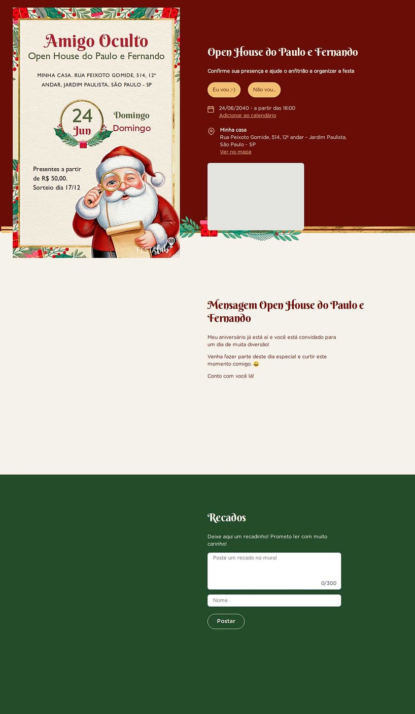 Convite Online Ocasiões especiais - Seu Amigo Oculto | FestaLab