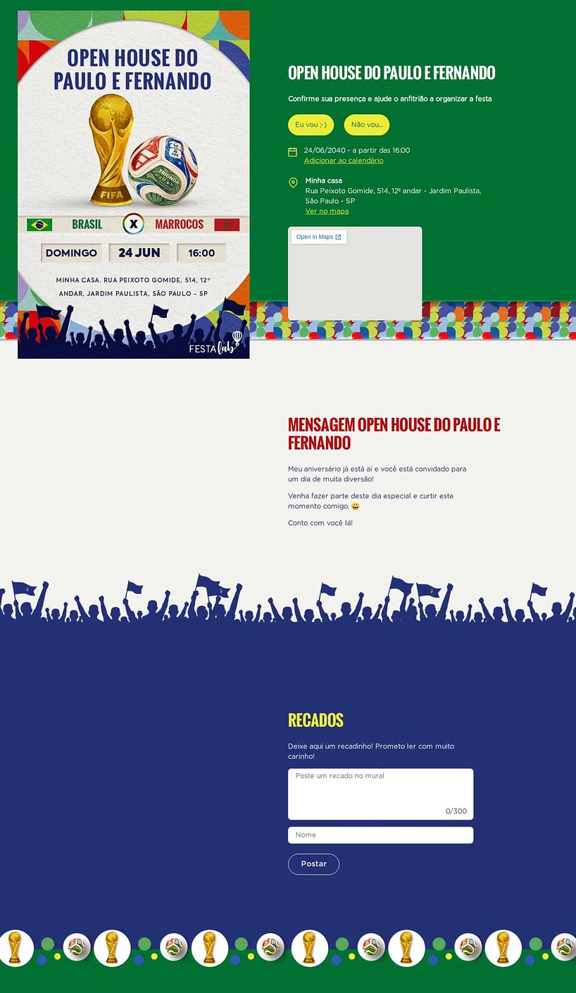 Convite Online Ocasiões especiais - Torcendo na Copa do Mundo | FestaLab
