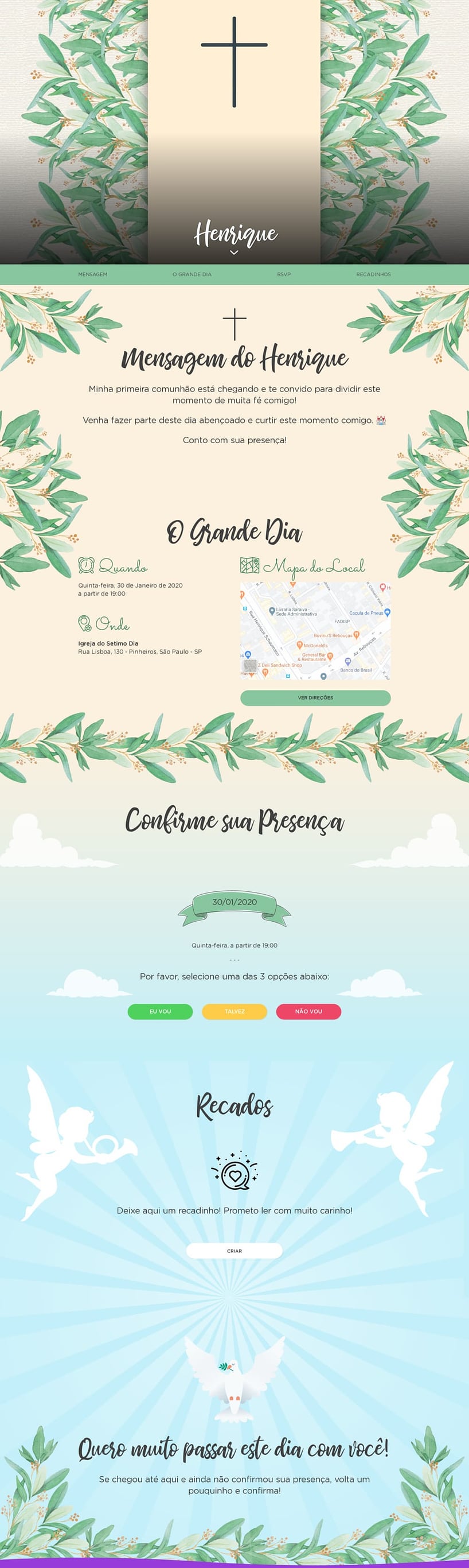 Convite Online Primeira comunhão - Cruz | FestaLab