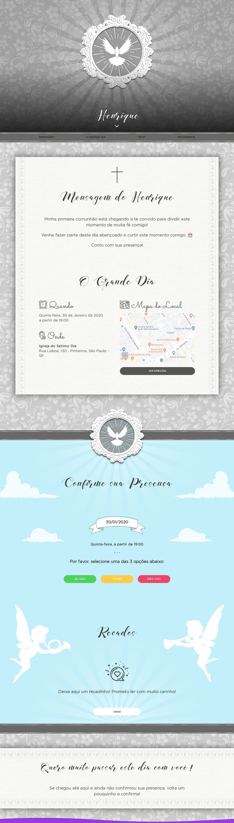Convite Online Primeira comunhão - Espírito Santo | FestaLab